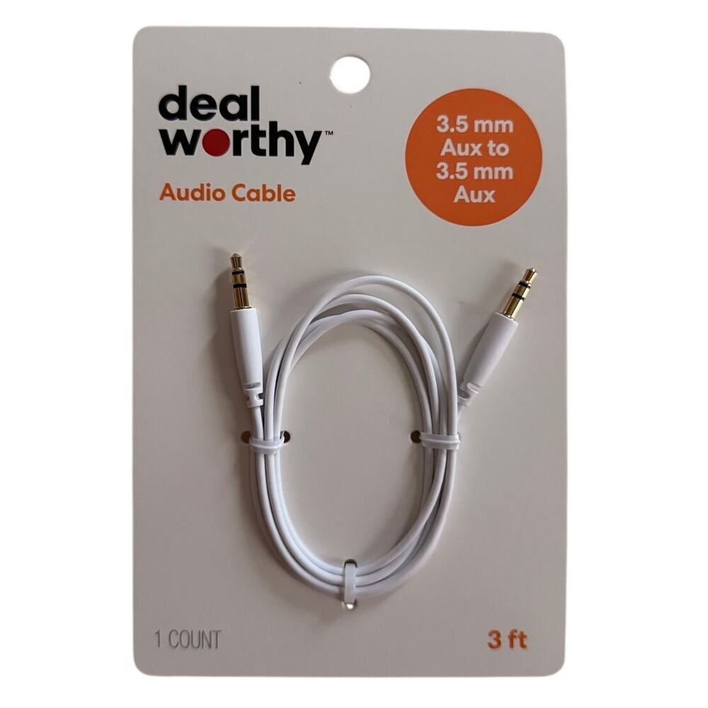 Deal Worthy White Audio Cable 3ft NEW
